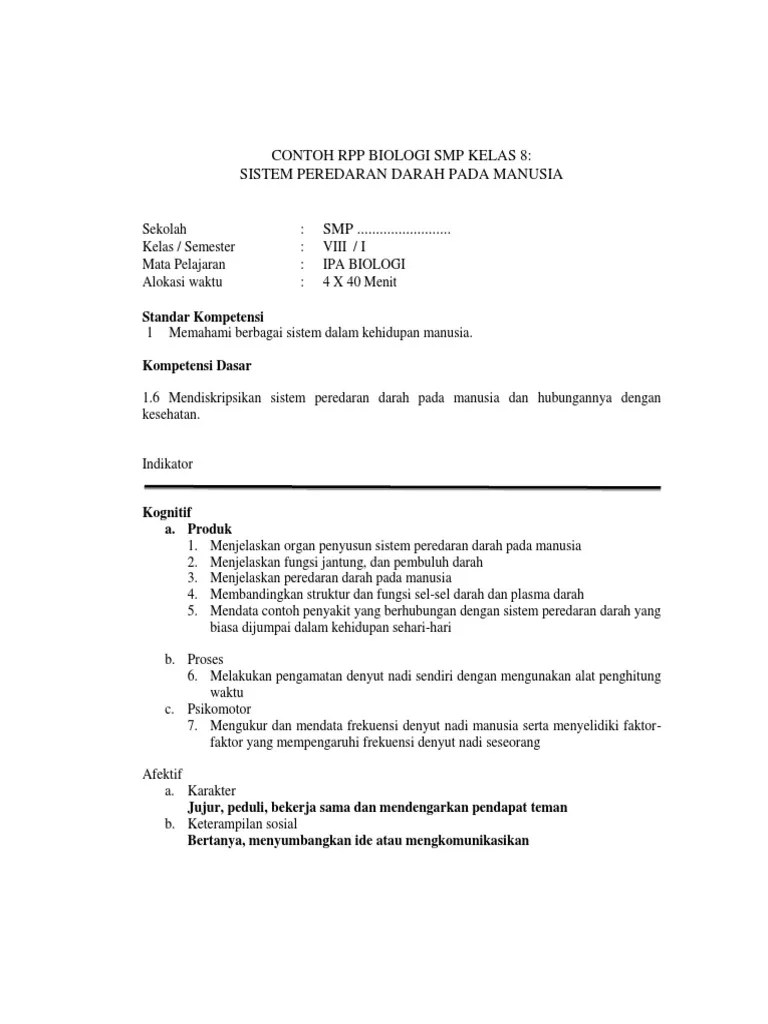 Contoh Rpp Biologi Smp Kelas 8