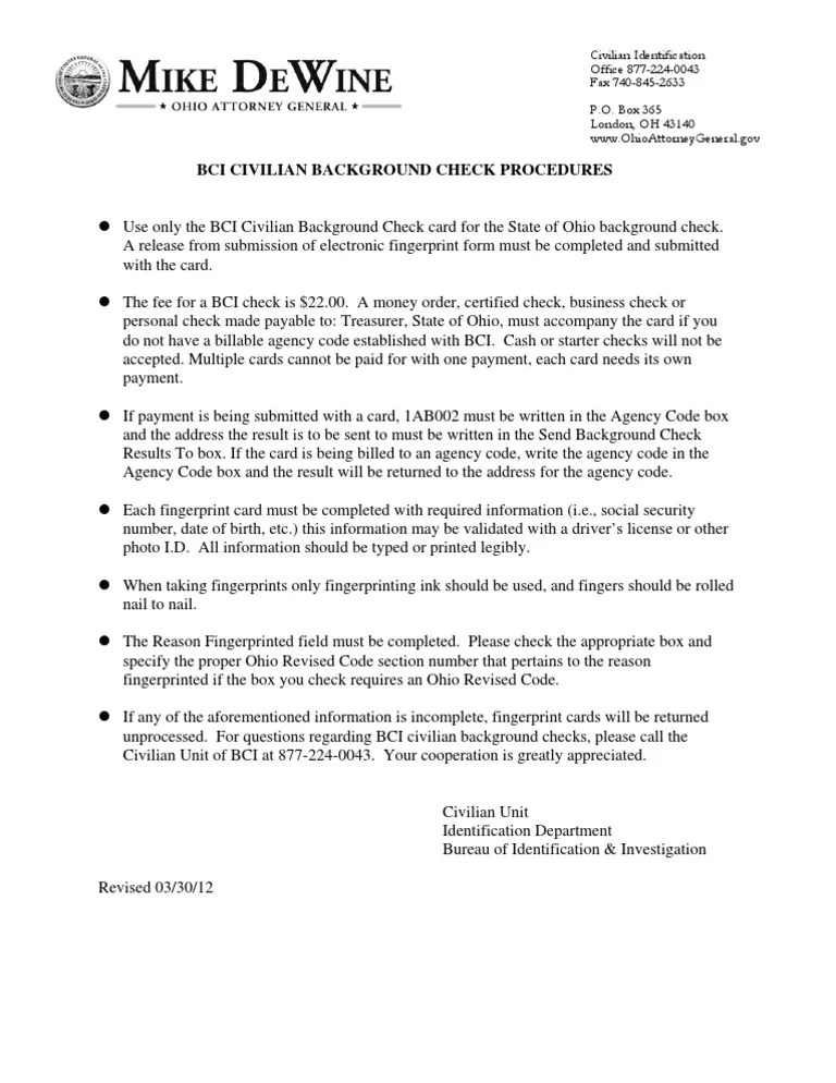 BCI Civilian Background Check Procedures PDF Cheque Identity Document