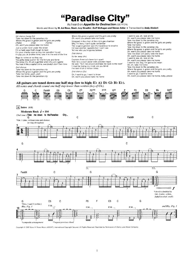 Guns And Roses Paradise City Guitar Tabs