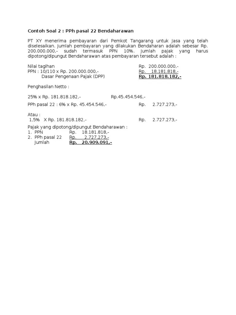 Contoh Soal Pajak Pph Pasal 23 - Barisan Contoh