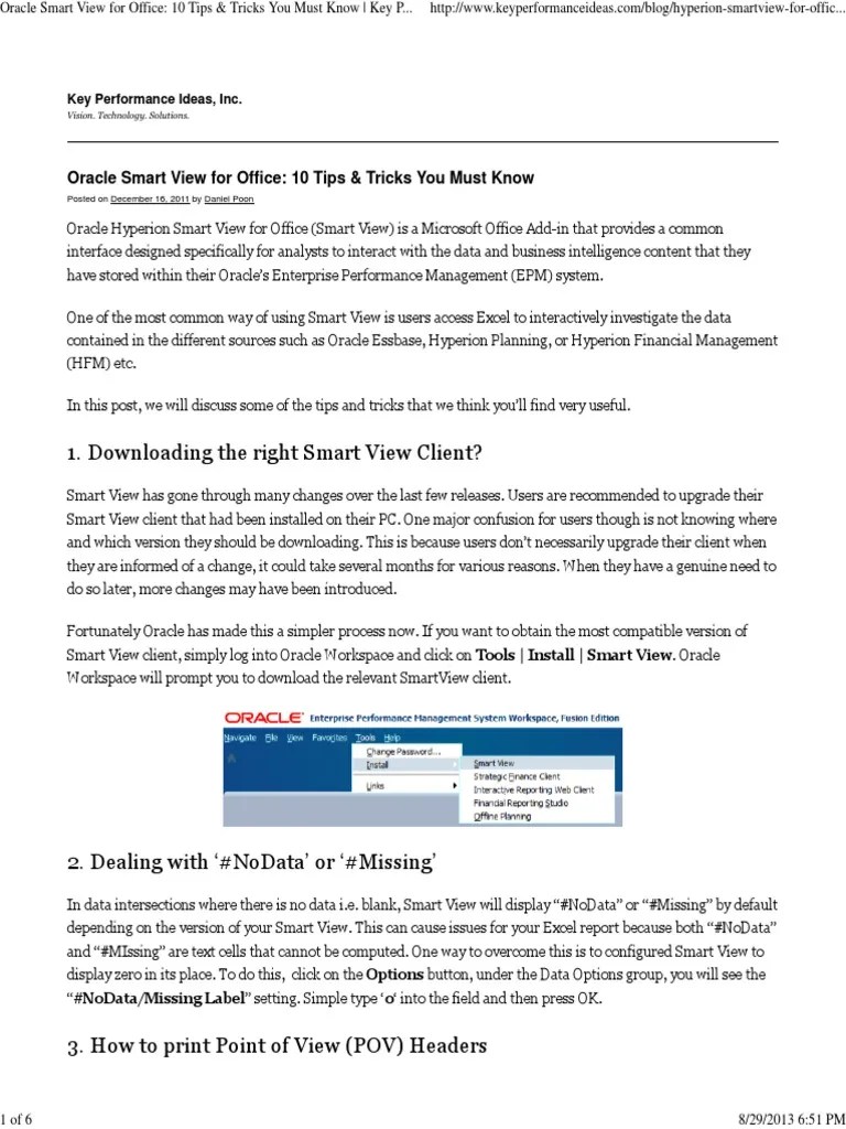 Oracle Smart View for Office 10 Tips & Tricks You Must Know Key