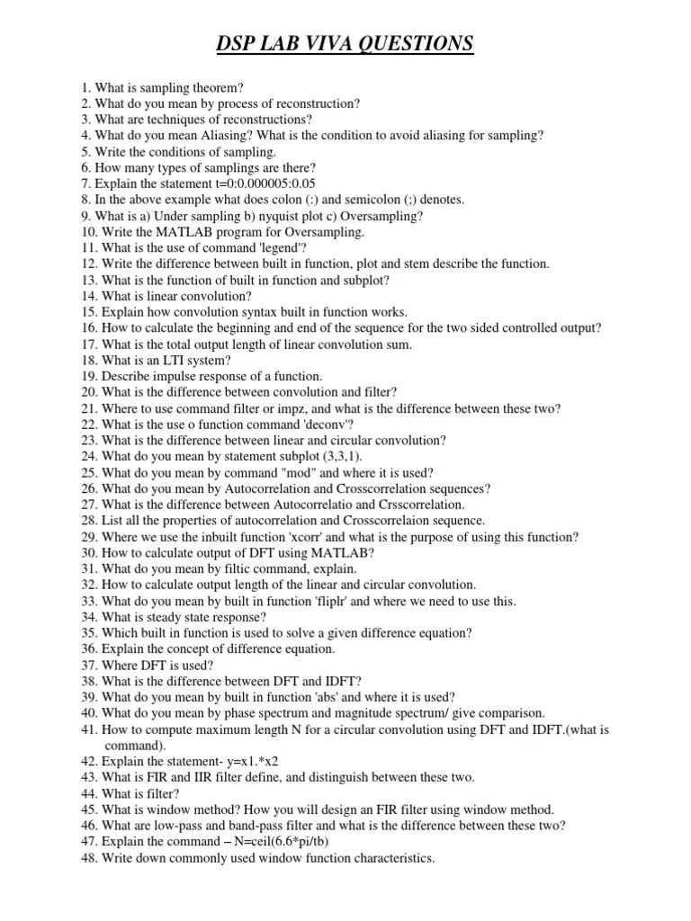 DSP Viva Questions PDF Autocorrelation Discrete Fourier Transform