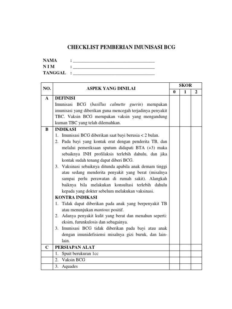 Checklist Imunisasi BCG