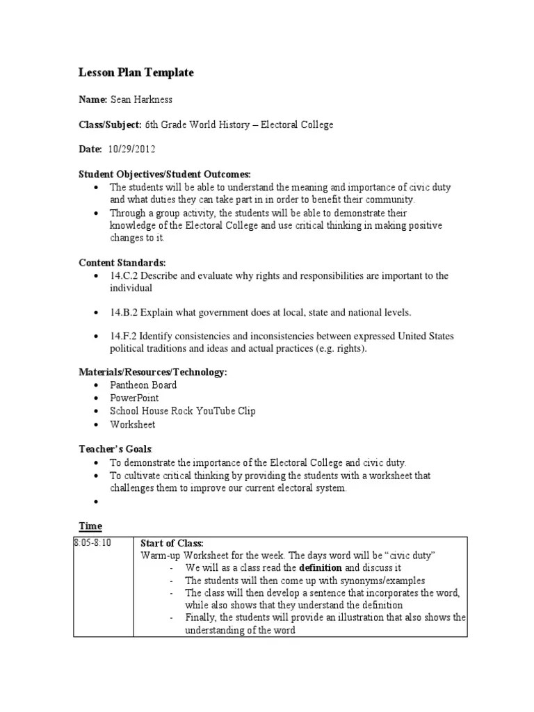 Electoral College Lesson Plan | PDF | Civic Engagement | Lesson Plan