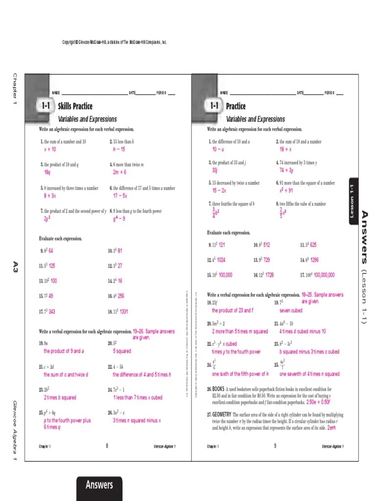 1464736210 - Glencoe Geometry Answer Key Chapter 1