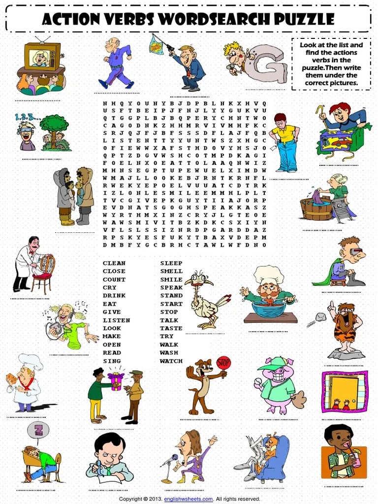 Action Verbs FREE Printables Worksheets PDF