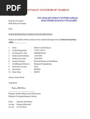 Contoh Surat Pengesahan Majikan English - Kumpulan Contoh Surat 