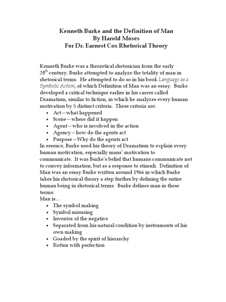Burke and the Definition of Man By Harold Moses For Dr. Earnest