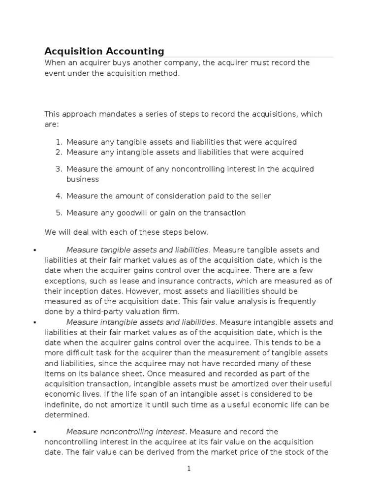 Acquisition Accounting Goodwill (Accounting) Mergers And Acquisitions