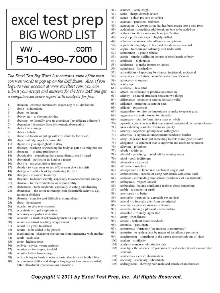 Excel Test PrepBig Word List PDF Deception Empathy