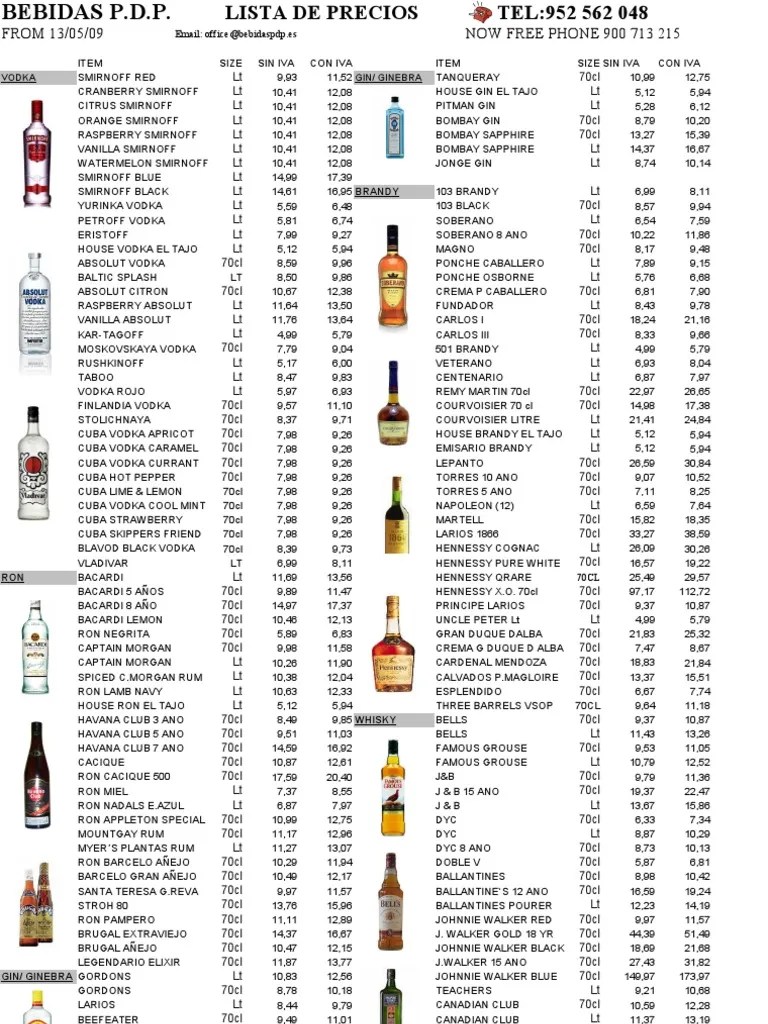 Price List PDP May 2009 Alcoholic Drinks Distilled Drinks