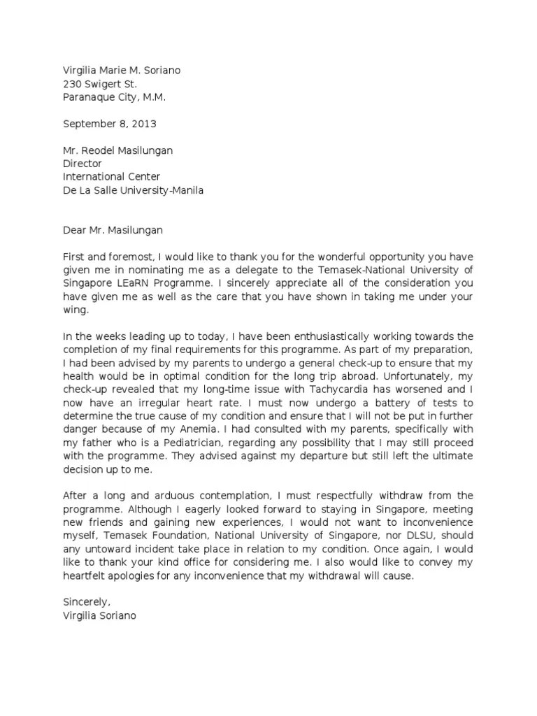 Letter of Withdrawal | PDF