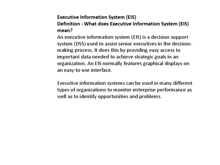 Executive Information System (EIS) Definition What does Executive