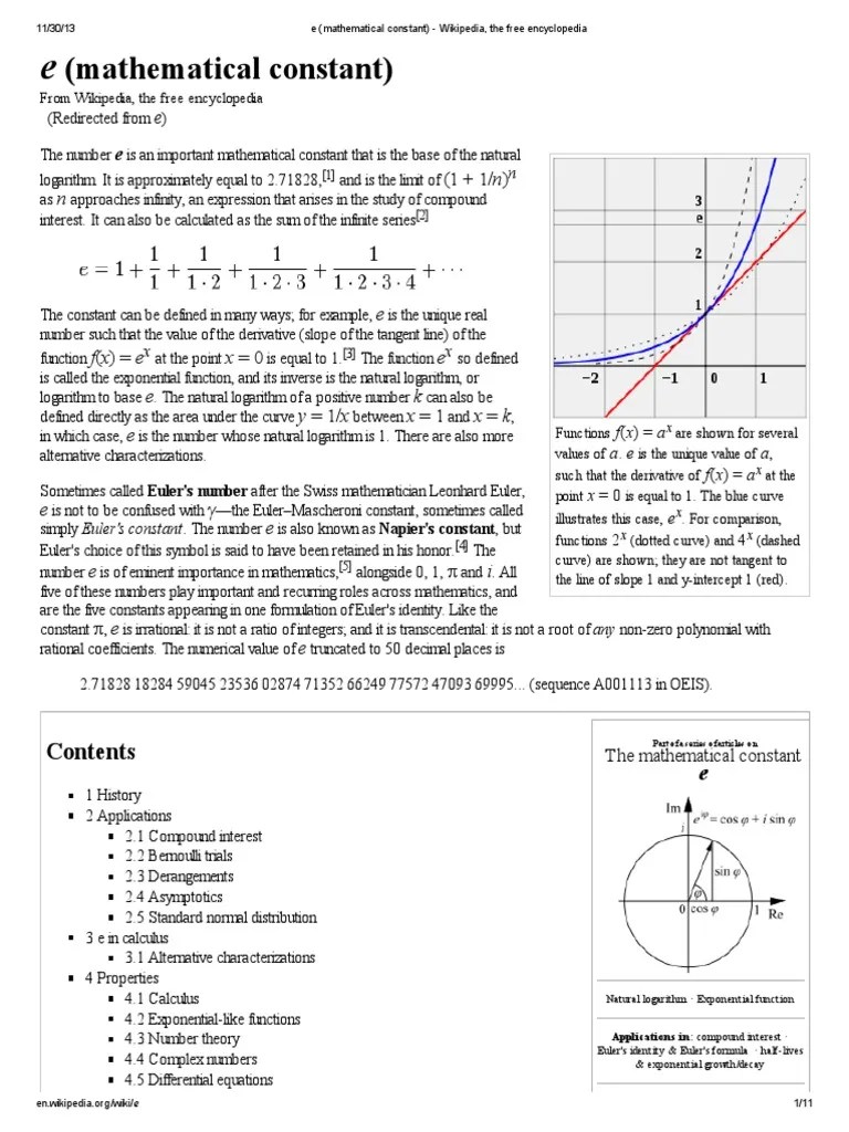 e (Mathematical Constant) Numbers Mathematical Objects