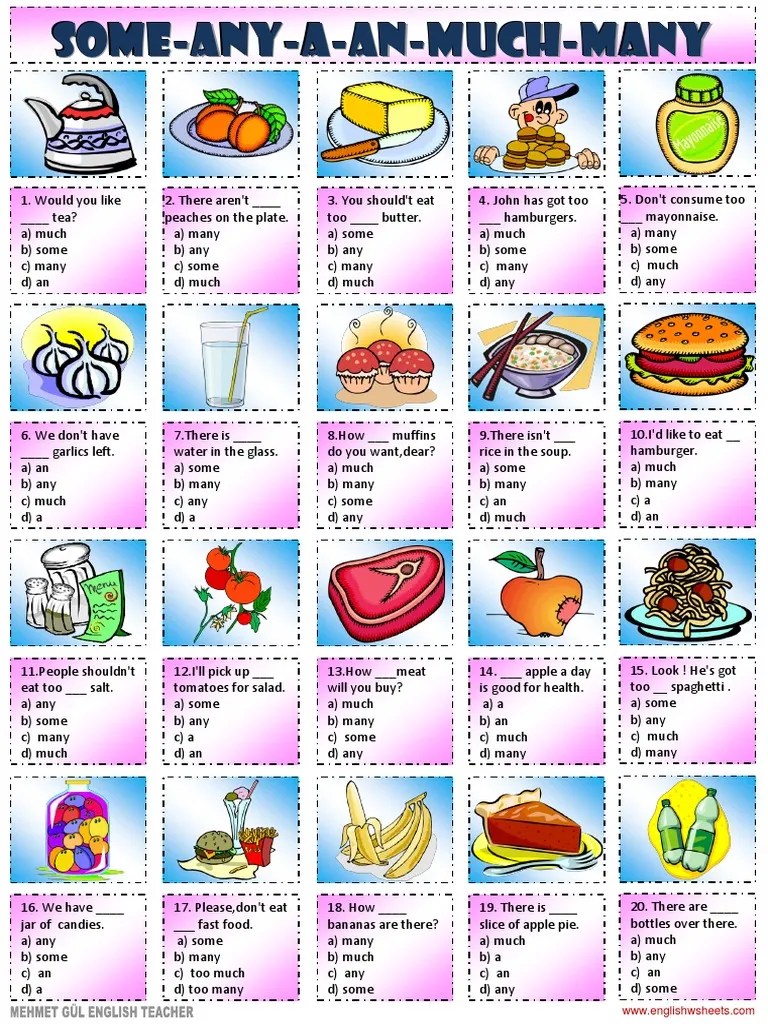 Quantifiers Some Any a an Much Many Worksheet Hamburgers Nutrition