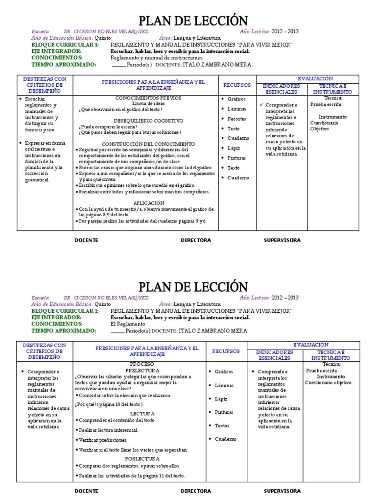 PLAN DE LECCION 5to. AÑO DE LENGUA Y LITERATURA Lectura (proceso