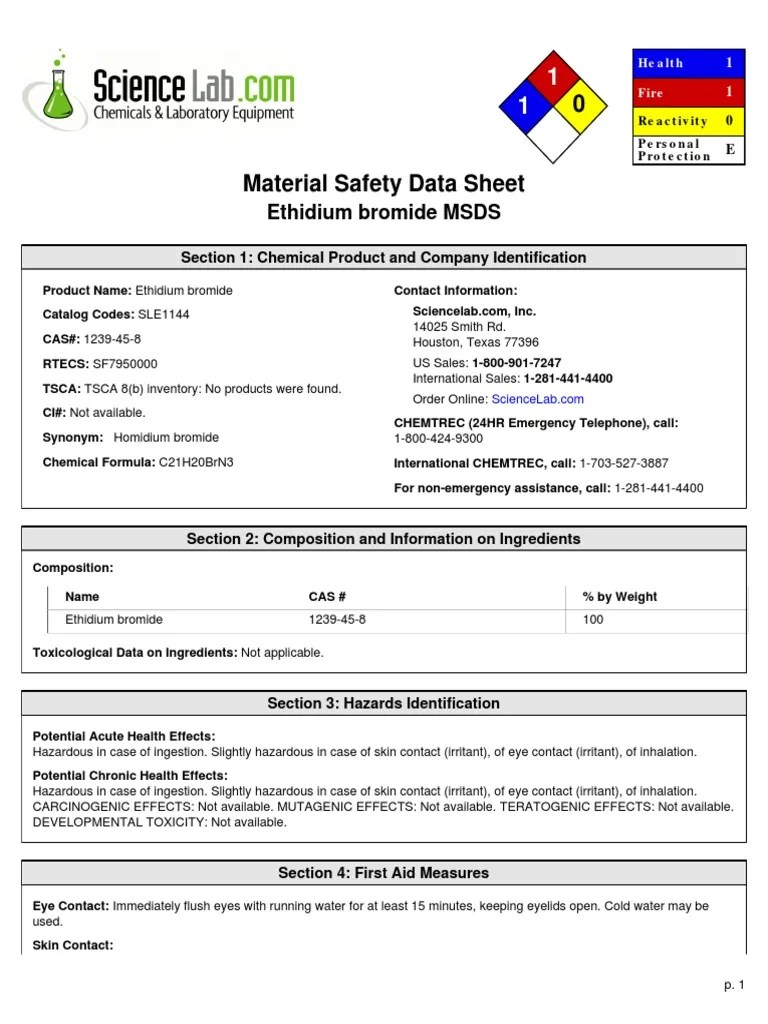 msds ethidium bromide Toxicity Biodegradation
