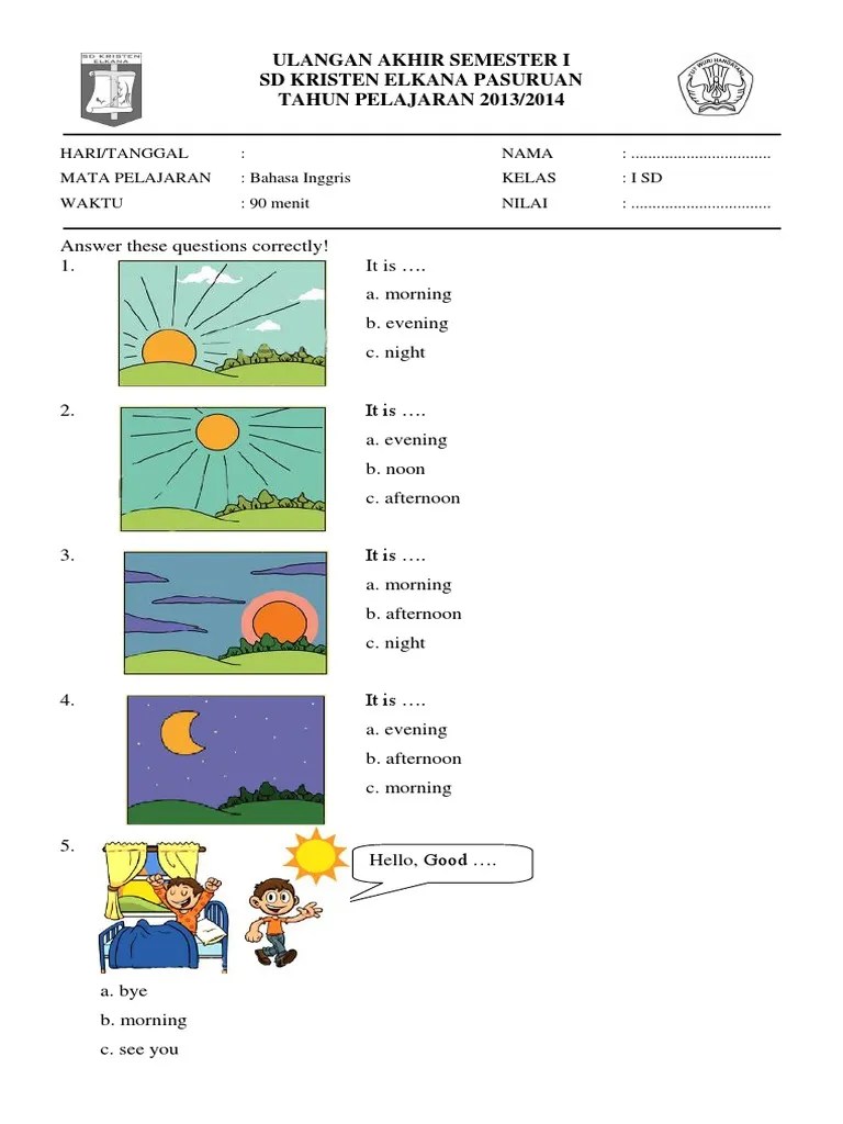 Uas Bahasa Inggris Kelas 1 SD Ganjil 2013/2014 | PDF