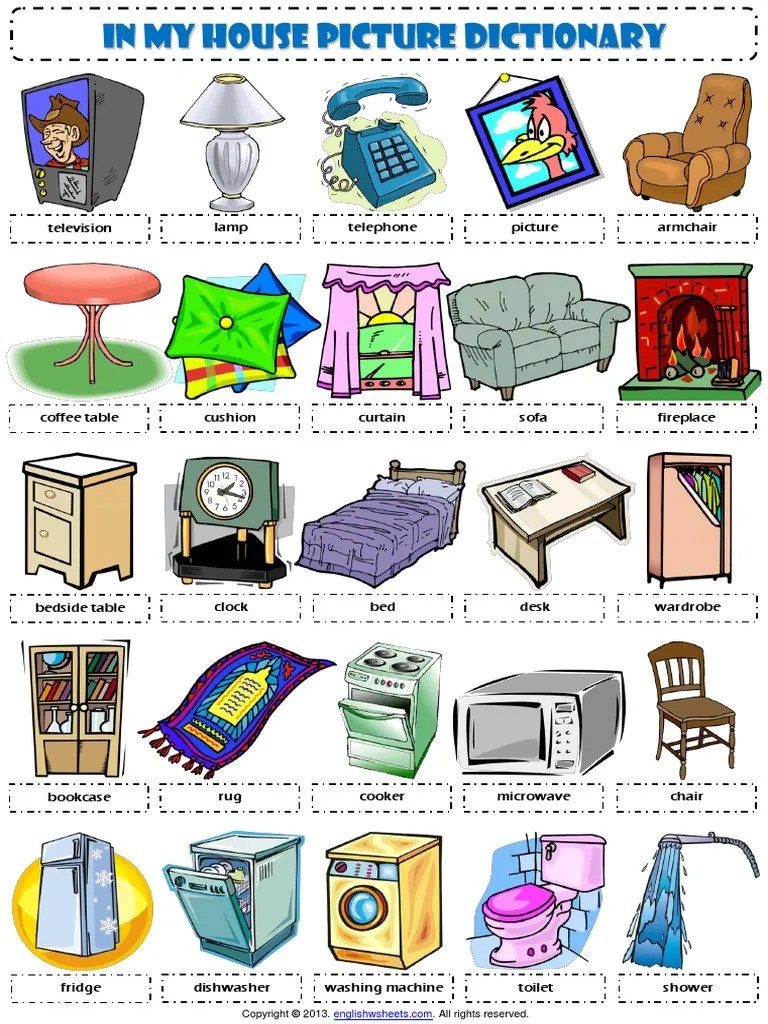 In My House Furniture Goods Pictionary Poster Vocabulary Worksheet PDF
