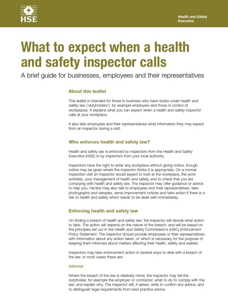 What to Expect When a Health and Safety Inspector Calls Occupational