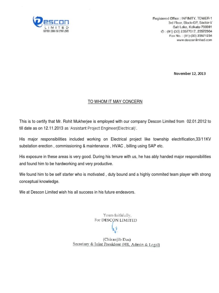 Experience Certificate PDF Engineering