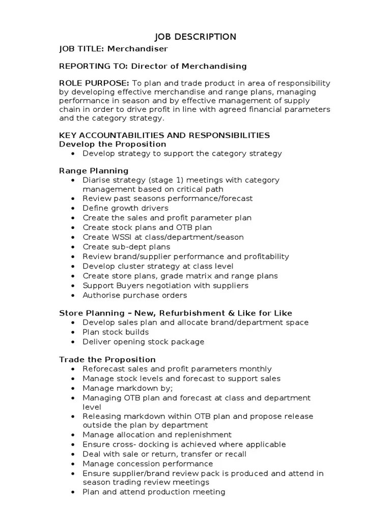 Merchandiser Job Description 2 Business Economies