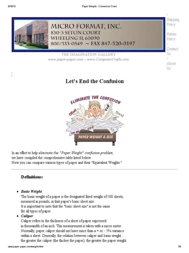 Paper Weight - Conversion Chart | PDF | Paper | Nature