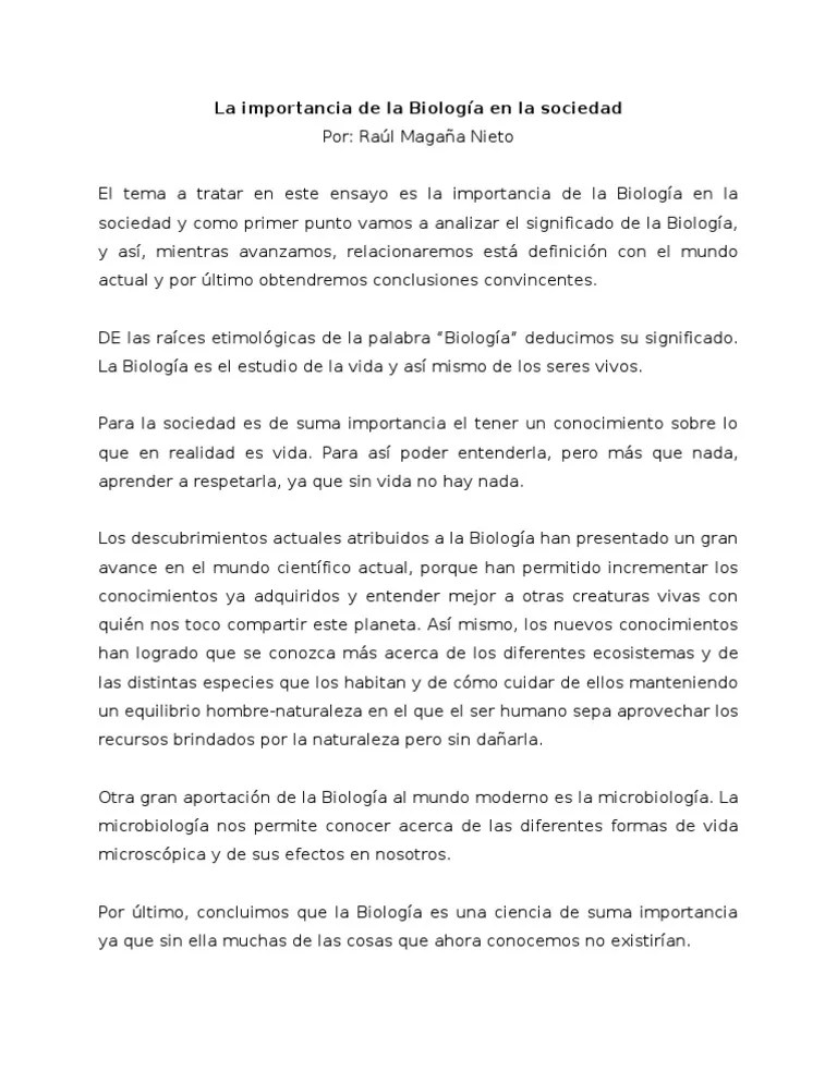 La Importancia de La Biología en La Sociedad PDF Vida Biología
