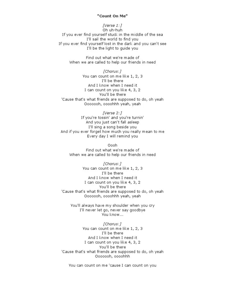 Count On Me (Lyrics) PDF Recorded Music Songs
