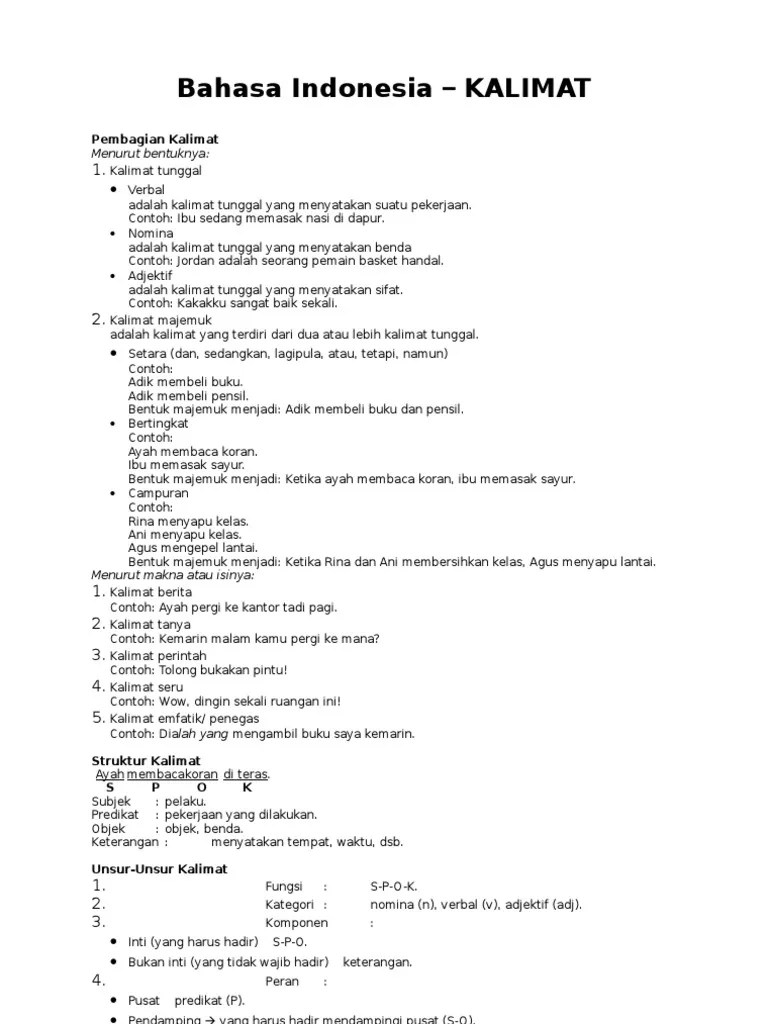 Bahasa Indonesia KALIMAT