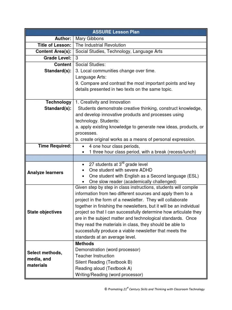 Assure Lesson Plan Reading (Process) Lesson Plan