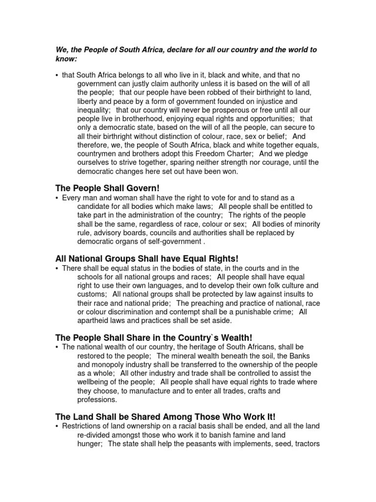 The Freedom Charter of 1955 Egalitarianism Politics