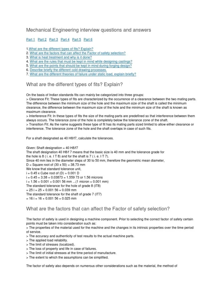 Mechanical Engineering Interview Questions and Answers Stress