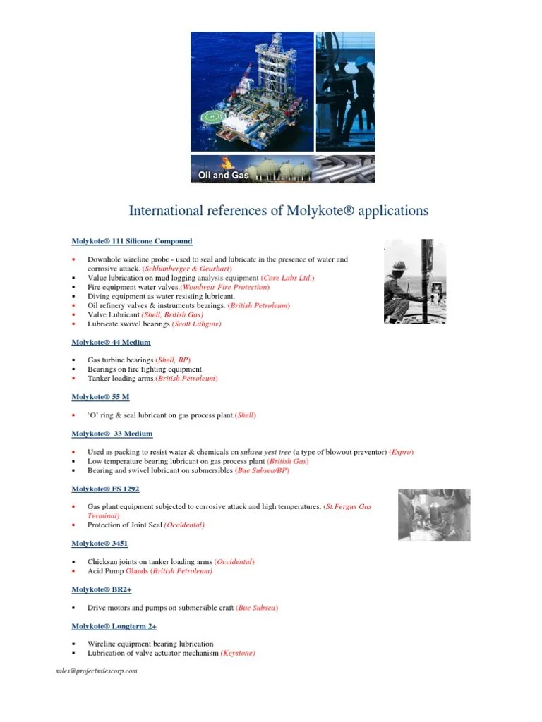 Some International Reference of Molykote Applications in Oil & Gas Industry PDF Bp Lubricant