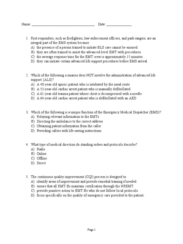 5 EMT Tests PDF Emergency Medical Services Emergency Medical