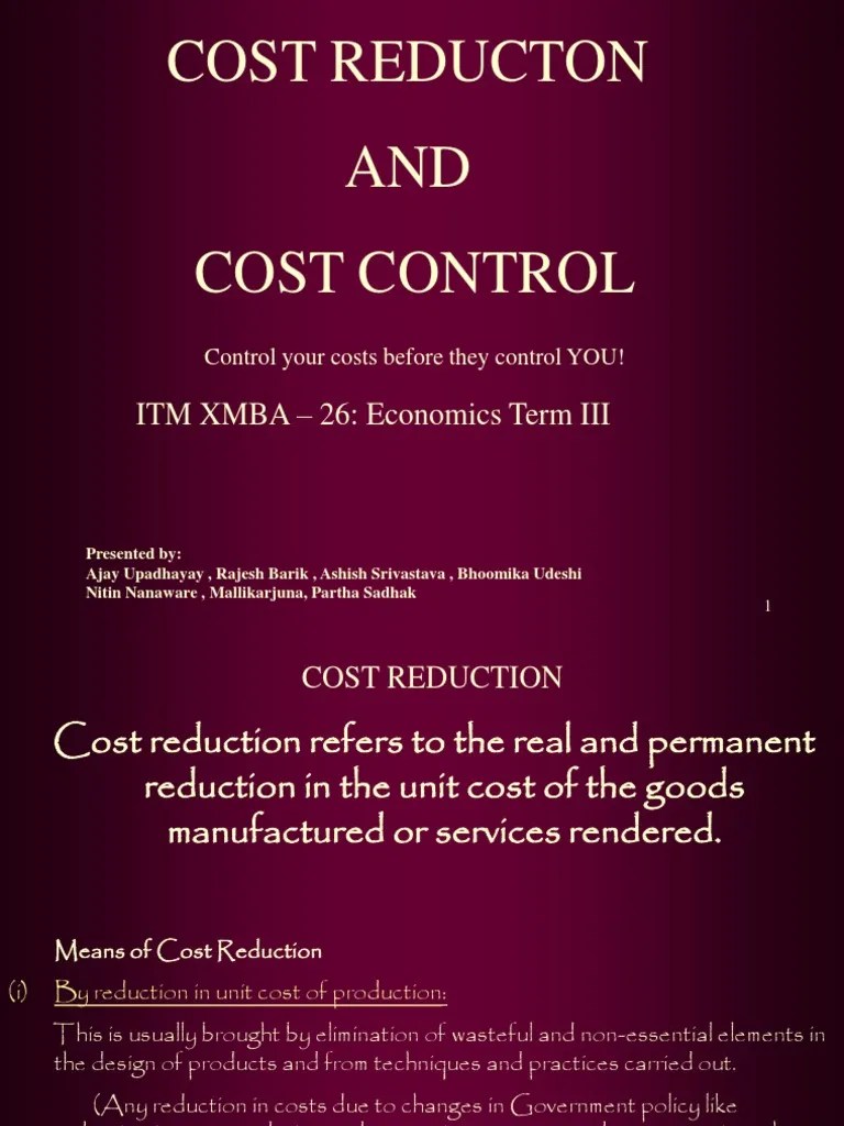 Cost Reduction and Control PDF Supply Chain Supply Chain Management