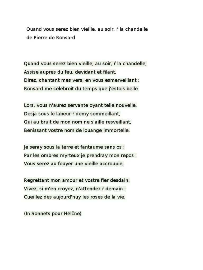 Quand vous serez bien vieille, au soir, ŕ la chandellede