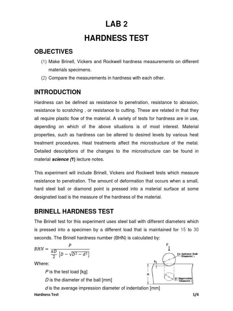 Lab02 Hardness Test PDF Hardness Mechanical Engineering