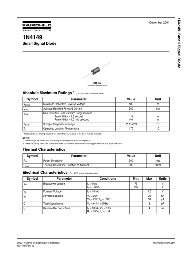Diode Data Sheet 1N4149 Diode Electronic Engineering