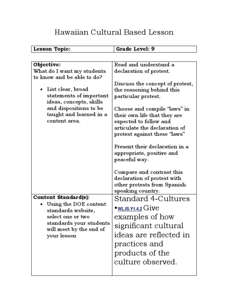 culture based lesson plan Lesson Plan Pedagogy
