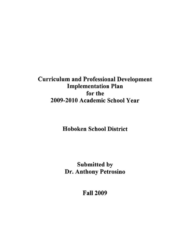 Curriculum and Professional Development Implementation Plan For The 20092010 Academic School