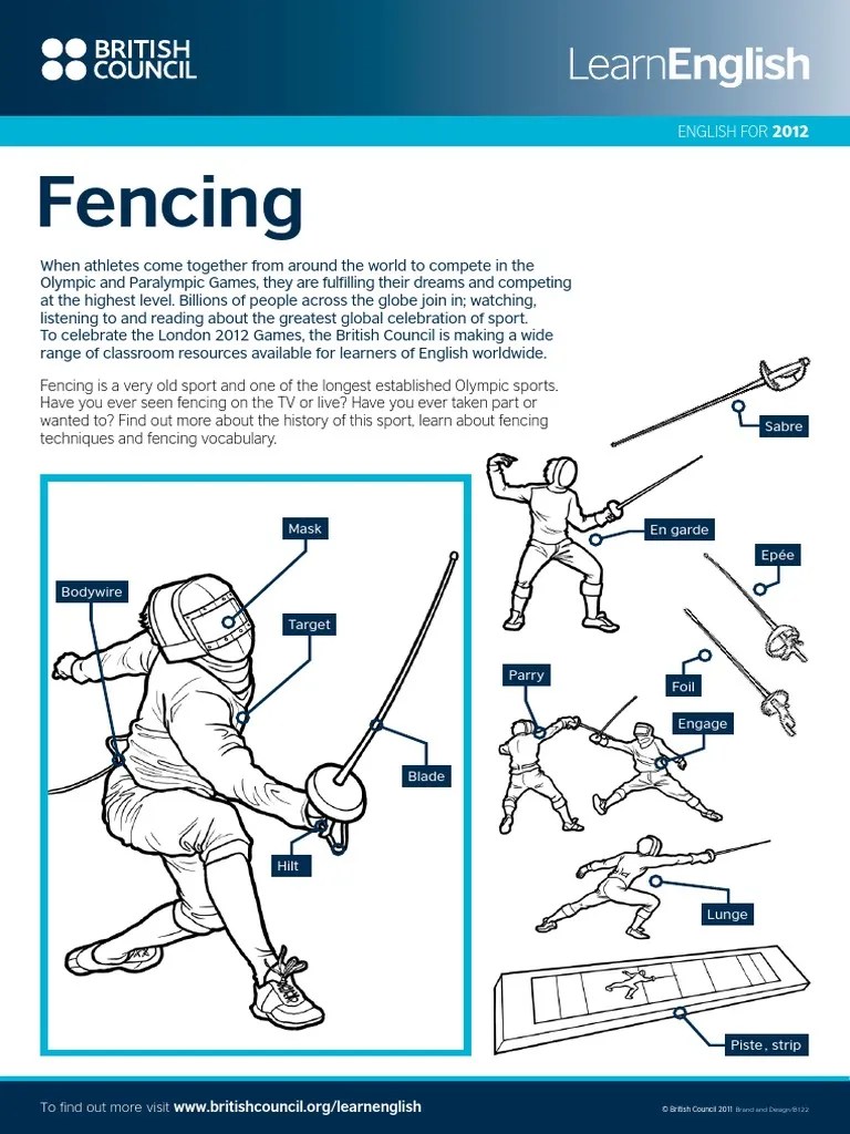 Worksheets Fencing Activity Fencing Combat Sports