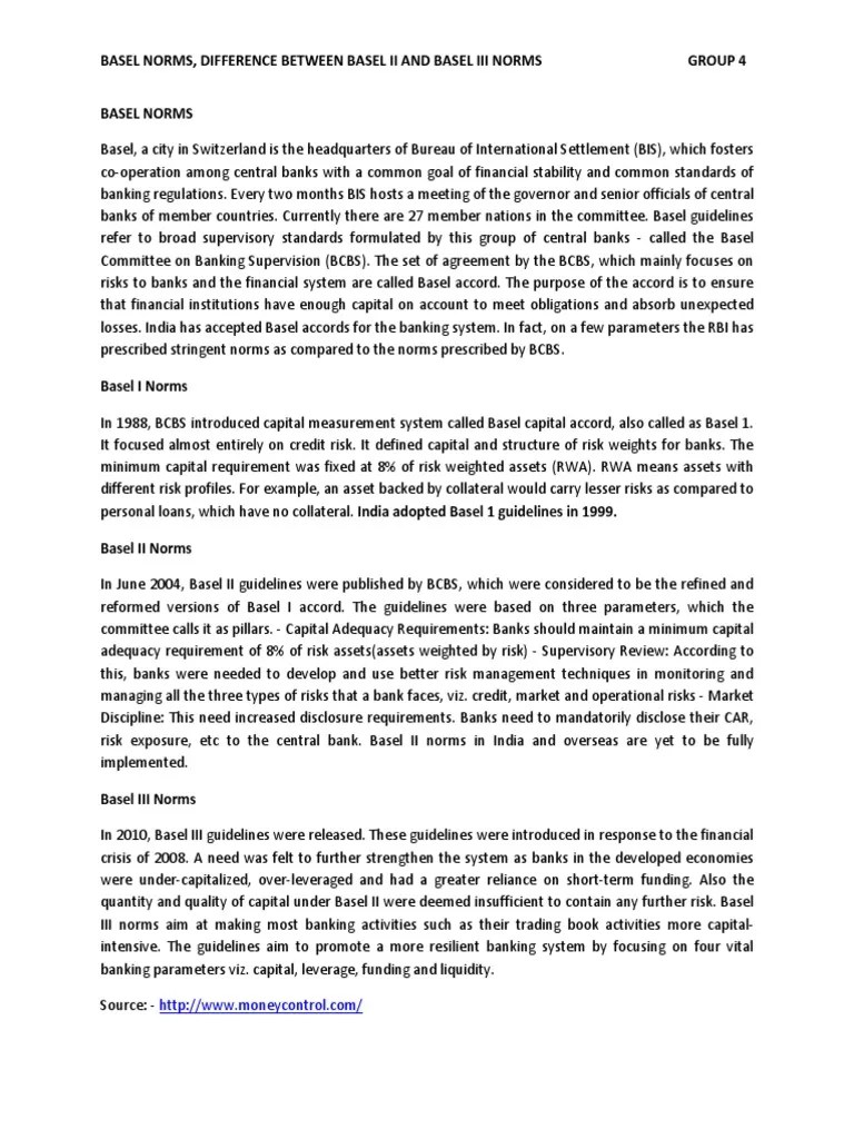 Basel II Vs Basel III Norms PDF Basel Ii Basel Iii