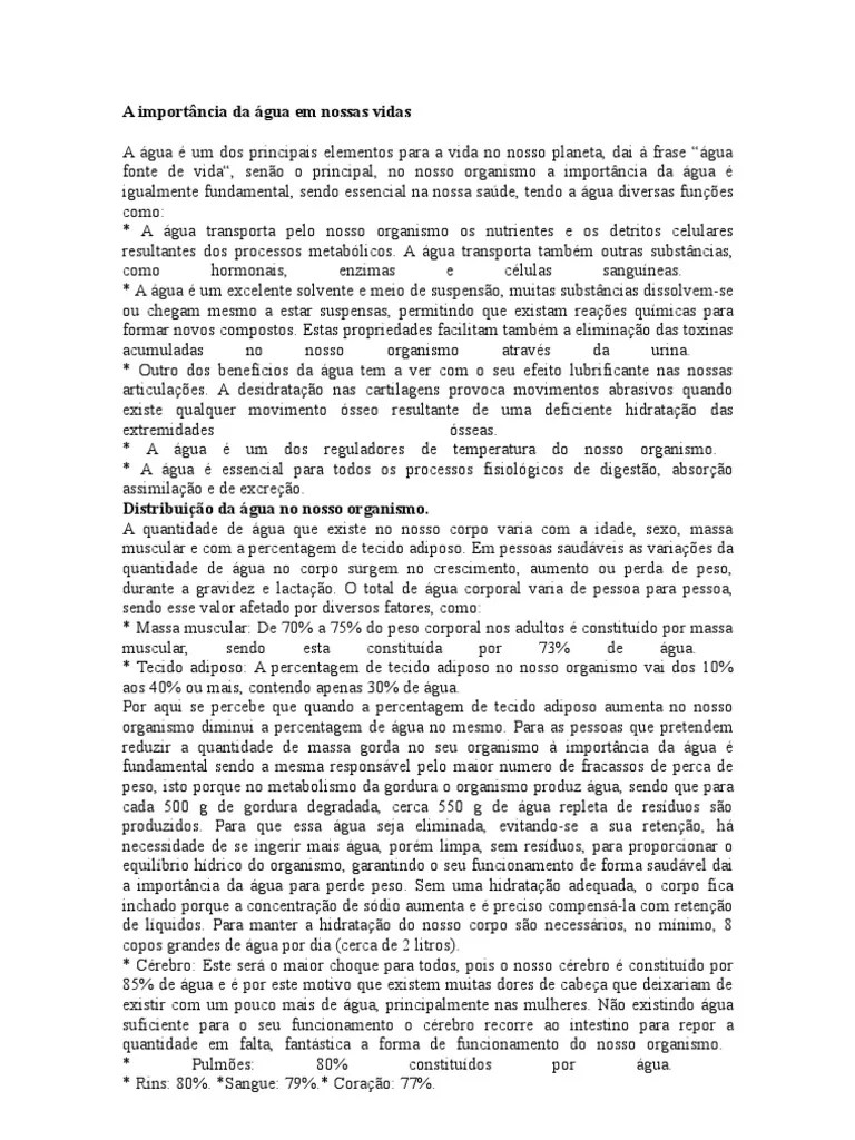 Um Texto Sobre A Importância Da água