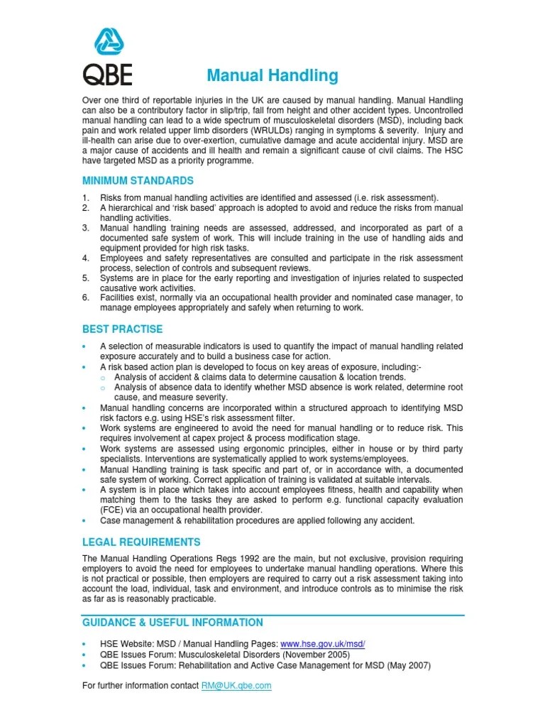 Manual Handling QBE Standards4 Occupational Safety And Health