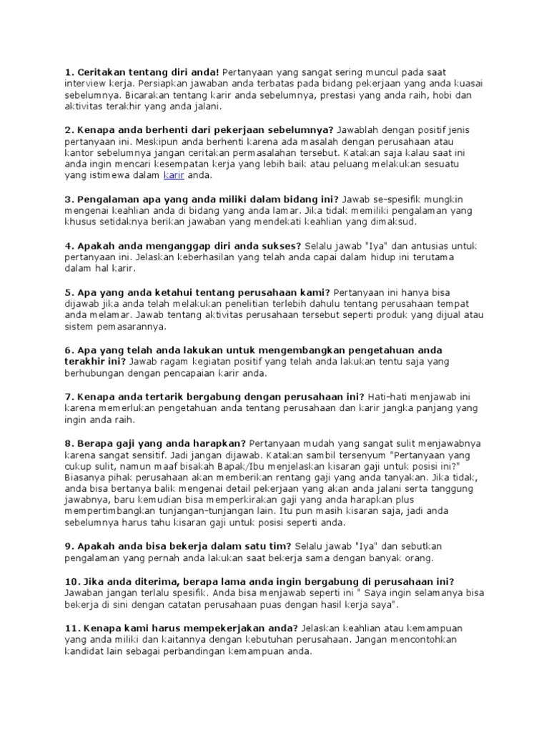 contoh pertanyaan wawancara