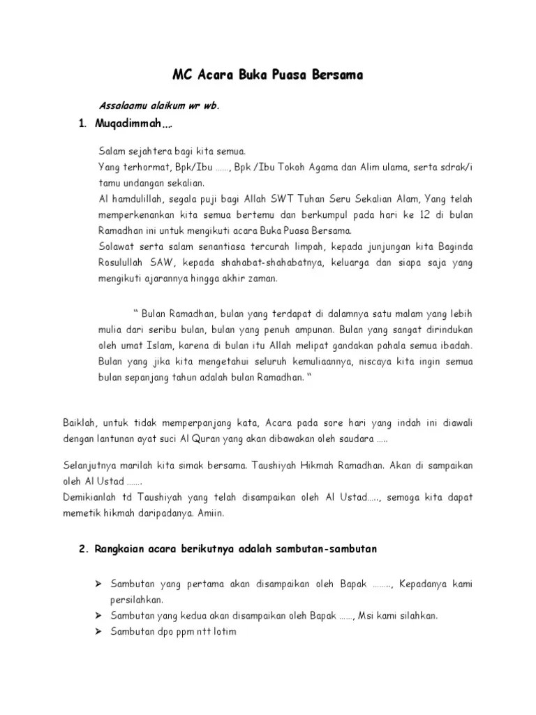MC Acara Buka Puasa Bersama Ala Husen Yusuf | PDF