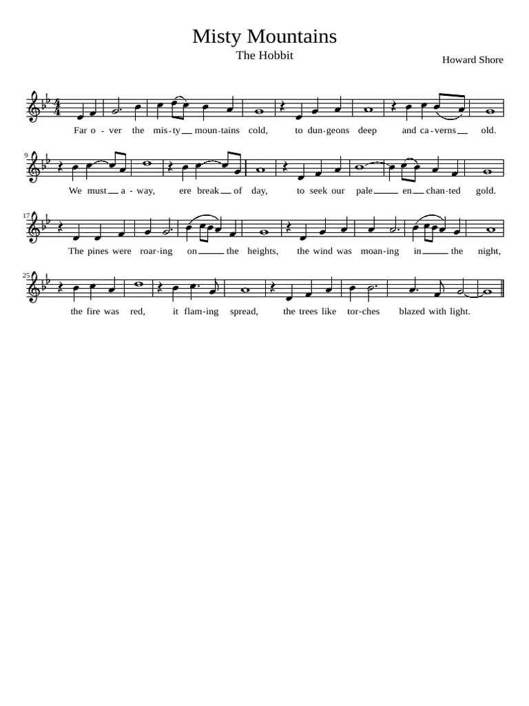 Misty Mountains Sheet Music