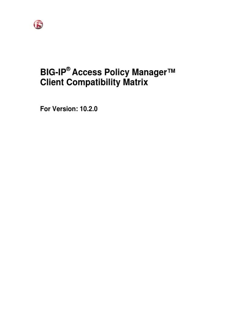 BIGIP Access Policy Manager Client Compatibility Matrix PDF