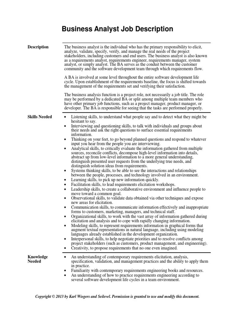 Business Analyst Job Description Intelligence Analysis Software